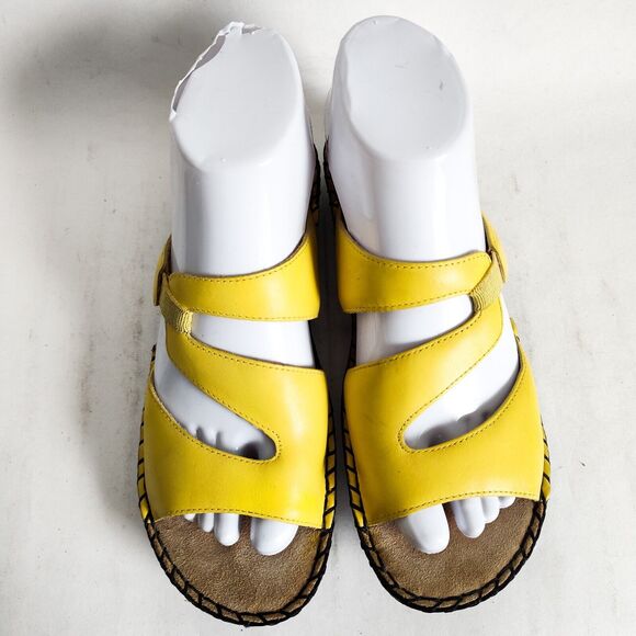 Vintage Duck Head Yellow Leather Flat Strappy Comfort Slides Sandals Size 7 - Picture 4 of 12